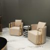 Premium Revolving Accent Chairs Pvd Coated Stainless Steel Base Stainless Steel Handles with golden Pvd coated Premium Quality Fabric and on Seating memory foam with super soft foams combination used